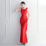 Elegant O Neck Beading Party Maxi Dress Women Long Prom Evening Dress