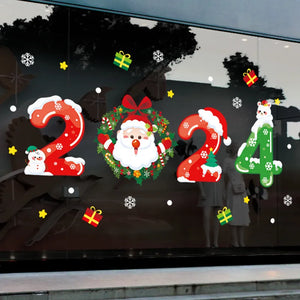 2024 Merry Christmas Window Sticker Snowflake Santa Claus Elk Xmas Wall Sticker Decorations New Year Gift