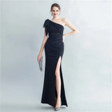 Slash Neck Appliques Party Maxi Dress Women Sexy Slit Long Evening Dress