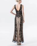 V-Neck Sequin Embroidered Women Elegant Luxury Cocktail Dresses Evening 1920s Party Backless Flapper Maxi Long Dress