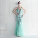 Women Gold Sequin Strap Beading Party Maxi Dress Sexy V Neck Evening Dress Long Prom Dress
