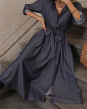 2024 High Split Vintage Women Party Dress Solid Elegant Single Breasted Button Shirt Casual Spring Office Runway A Line Dresses