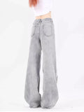 American Retro Y2K Jeans Women Star Raw Edge Splicing Loose Wide Leg Denim Pants Female Blue Embroidery Trousers