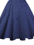 3XL 4XL Vintage Dresses for Women Square Neck Puff Sleeve Belted Polka Dot Print Blue Elegant 50s Pinup Midi Dress
