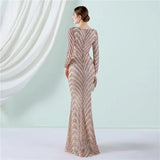 Stretch Sequin Maxi Dress Full Sleeve V Neck Mermaid Stripes Evening Night Long Party Dress