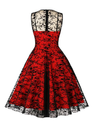 Tie Neck Sleeveless Keyhole Front Mesh Overlay Women Vintage Midi Dresses Christmas Party Elegant Luxury Birthday Dress