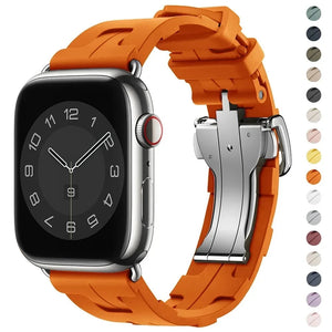 Metal Folding Buckle Silicone Strap For Apple Watch Ultra 2 Band 8 7 Bracelet For iWatch Series 49mm 45mm 41mm  44mm 40mm 42mm