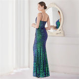 Women Strap Party Maxi Dress Sexy Slit V Neck Evening Sequin Long Prom Dress