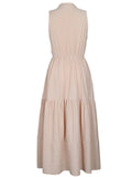 2024 Summer Solid Vintage Casual A Line Flare Women's Dress Elegant Sleevless V Neck Comfortable Loose Midi Long Dresses