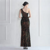Sexy Slit Black Velour Sequin Evening Women Slash Neck Party Maxi Long Prom Dress