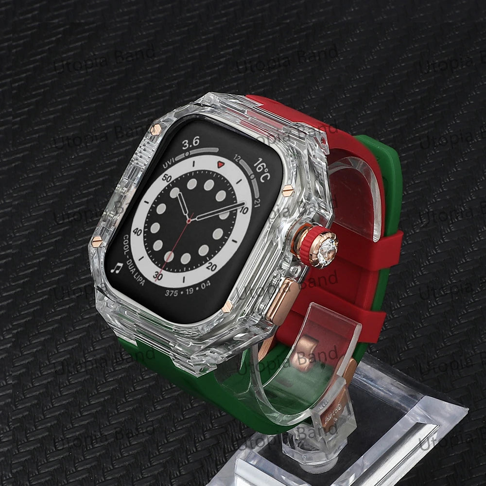 Transparent Modification Kit For Apple Watch 49mm Ultra Luxury Glacier Case Rubber Band IWatch Series 8 7 6 SE 45mm 44mm Mod KIT