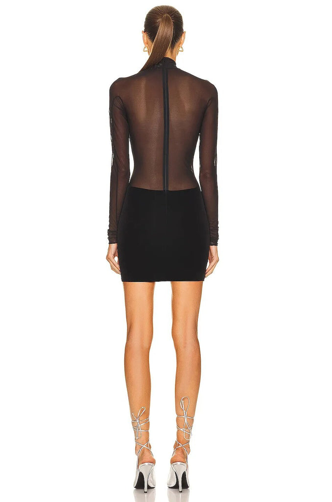 Long Sleeve Mesh Sexy Evening Party Dress Women Night Celebrity Dress