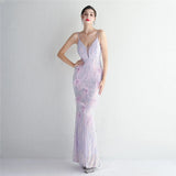 Women Sexy Party Maxi Dress Strap V Neck Feather Evening Black Sequin Long Prom Dress