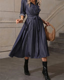 2024 High Split Vintage Women Party Dress Solid Elegant Single Breasted Button Shirt Casual Spring Office Runway A Line Dresses