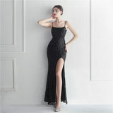 Backless Sexy Slit Long Sequin Evening Luxury Beading Stretch Sleeveless Cocktail Party Prom Dress