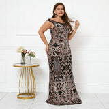 Plus Size Women Elegant Boat Neck Party Maxi Dress Off Shoulder Black Gold Sequin Evening Dress Long Prom Dress