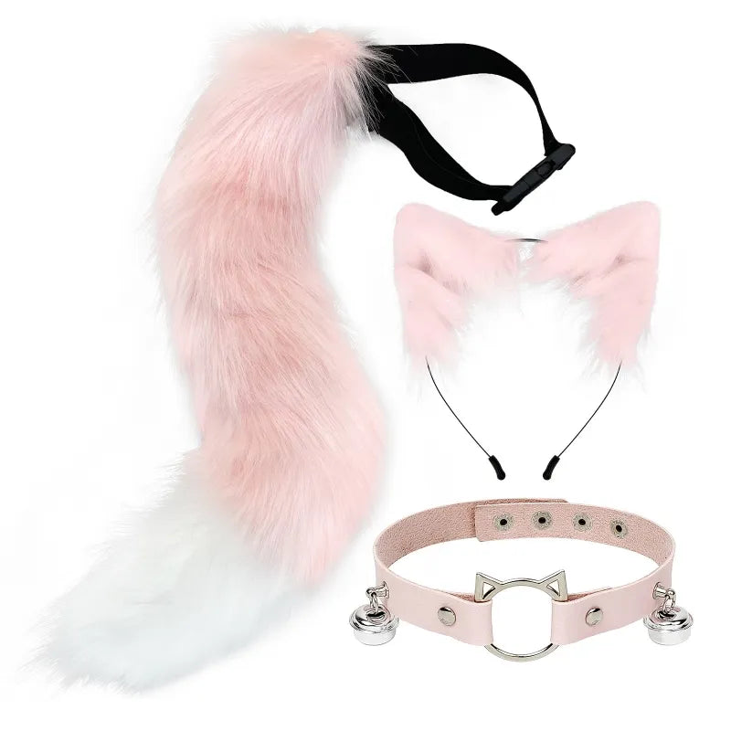 3pcs Cosplay Fox Ear Headband Choker Tail Set Ear Clip Tail Halloween Costume