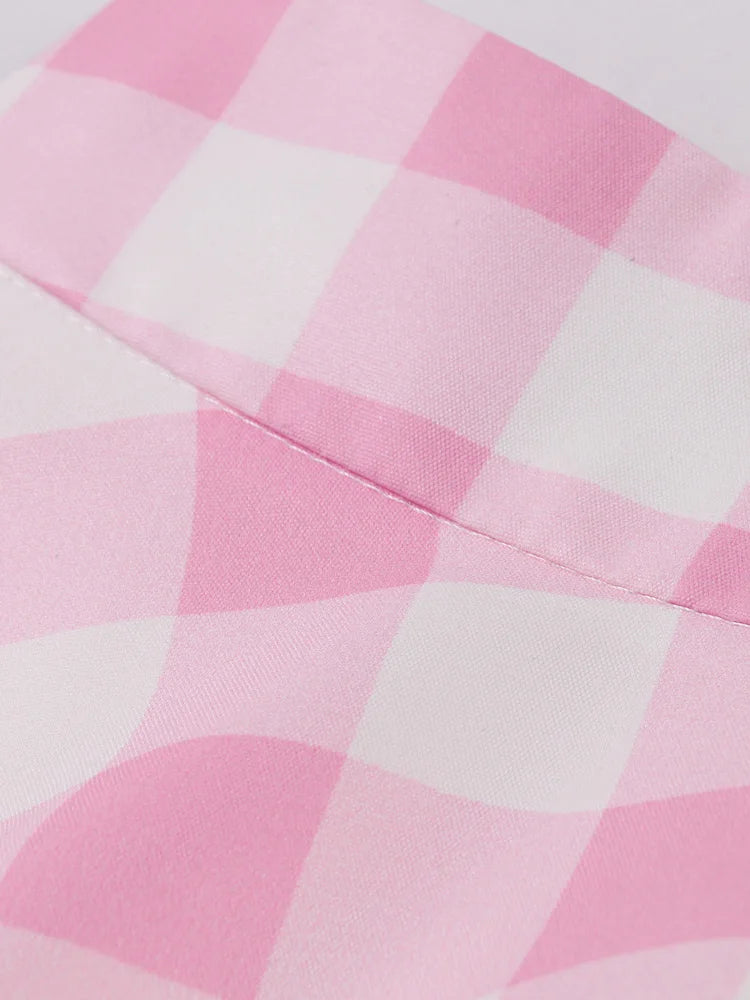 Cute Pink Plaid Print Summer Skirt for Women Festival Outfit Vintage Rockabilly A Line Midi Swing Skirts