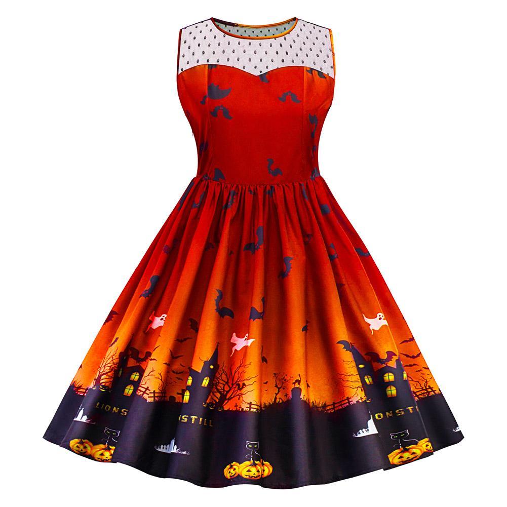Women's 1950s Halloween Costume Dress Pumpkin Skater Swing Dress Funny Party Dress Plus Size