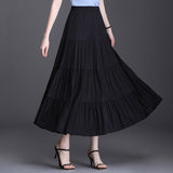 Korean Office Long Summer Women Casual Loose Large Swing Solid High Waist A Line Pleated Skirts