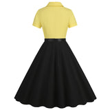 1950s Floral Patchwork V Collar Swing Dress With Belt