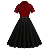 1950s Floral Patchwork V Collar Swing Dress With Belt