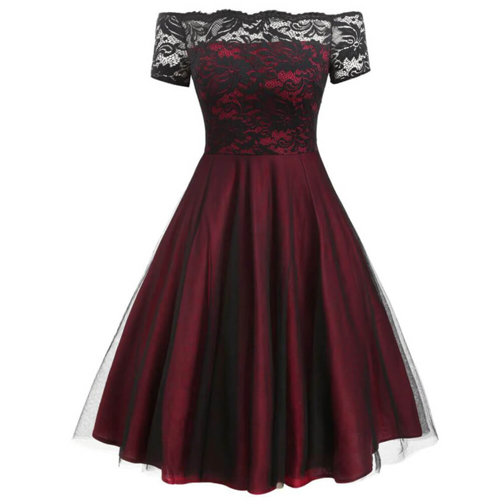 Short Sleeve Summer Party Dresses for Women Tea Length Floral Lace Ove –  jetechband