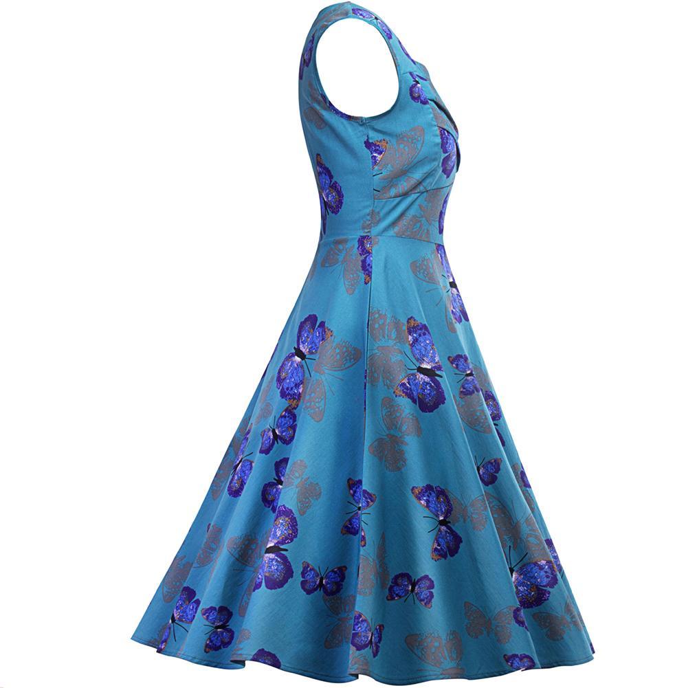 Women's Vintage 1950s Butterfly Printed Rockabilly Swing Prom Party Cocktail Dress