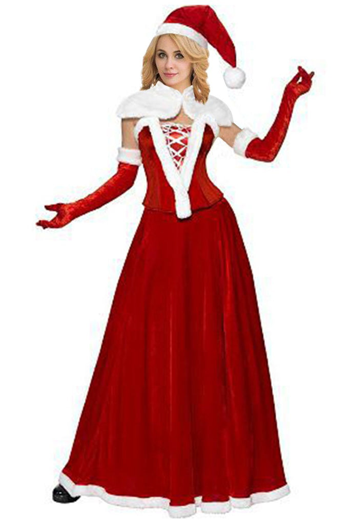 Women Christmas Velvet Miss Santa Costume