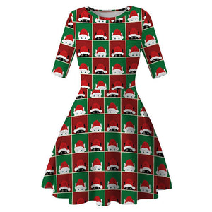 Women Christmas Dress New Year Festival Short Sleeve Casual Vintage Winter Dress