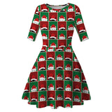 Women Christmas Dress New Year Festival Short Sleeve Casual Vintage Winter Dress