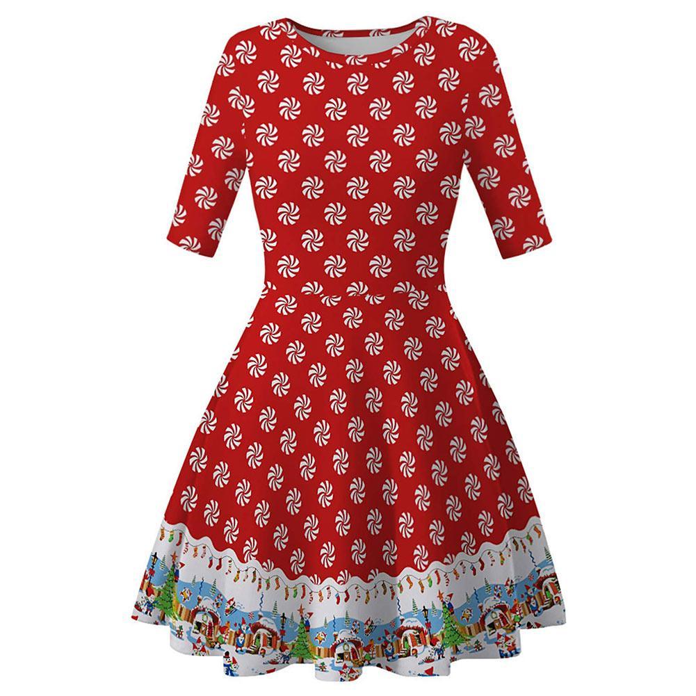 Women Festive Clothes Christmas Dress Retro Vintage Costume Swing Party Dress