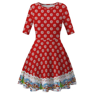Women Festive Clothes Christmas Dress Retro Vintage Costume Swing Party Dress