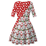 Women Christmas Dress Round Collar Vintage Santa Gift Print Dress Christmas Costume