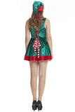 Women Christmas Green Elf Cosplay Velvet Dress
