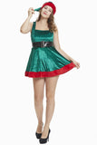 Women Christmas Green Elf Cosplay Velvet Dress