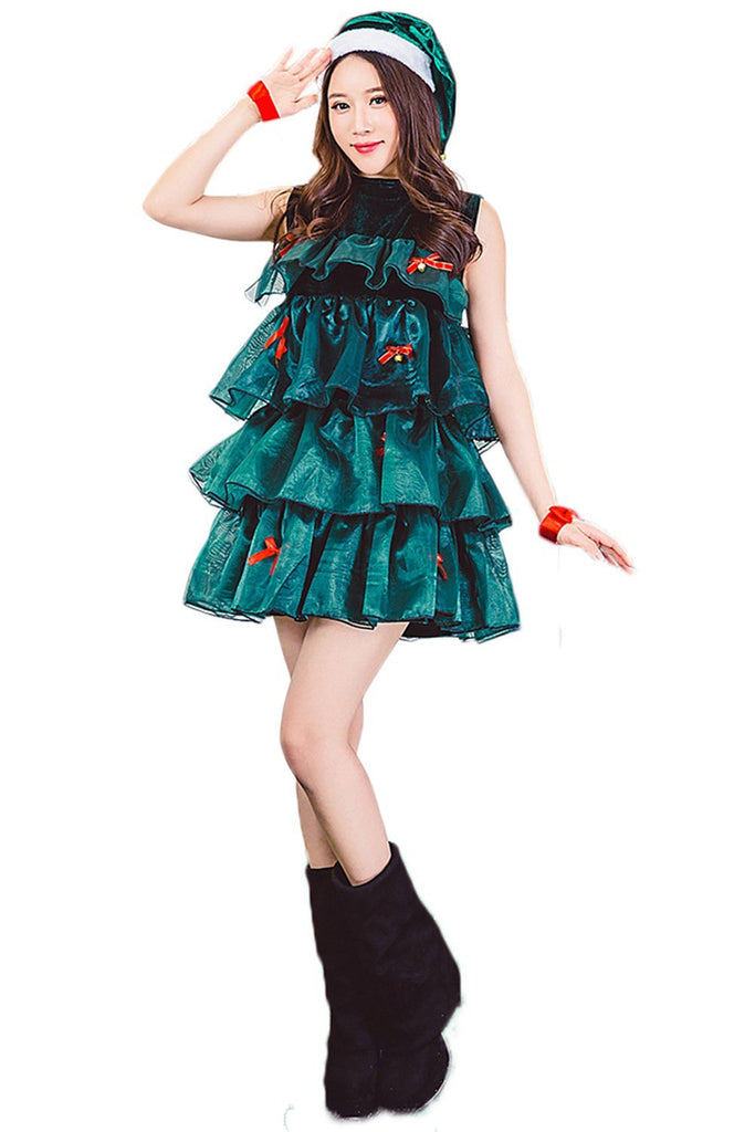 Women's Sleeveless Halter Sexy Christmas Tree Dress