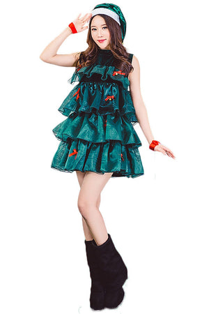 Women's Sleeveless Halter Sexy Christmas Tree Dress