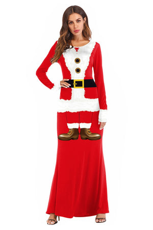 Christmas Party Long Dress  Women Santa Claus Costume