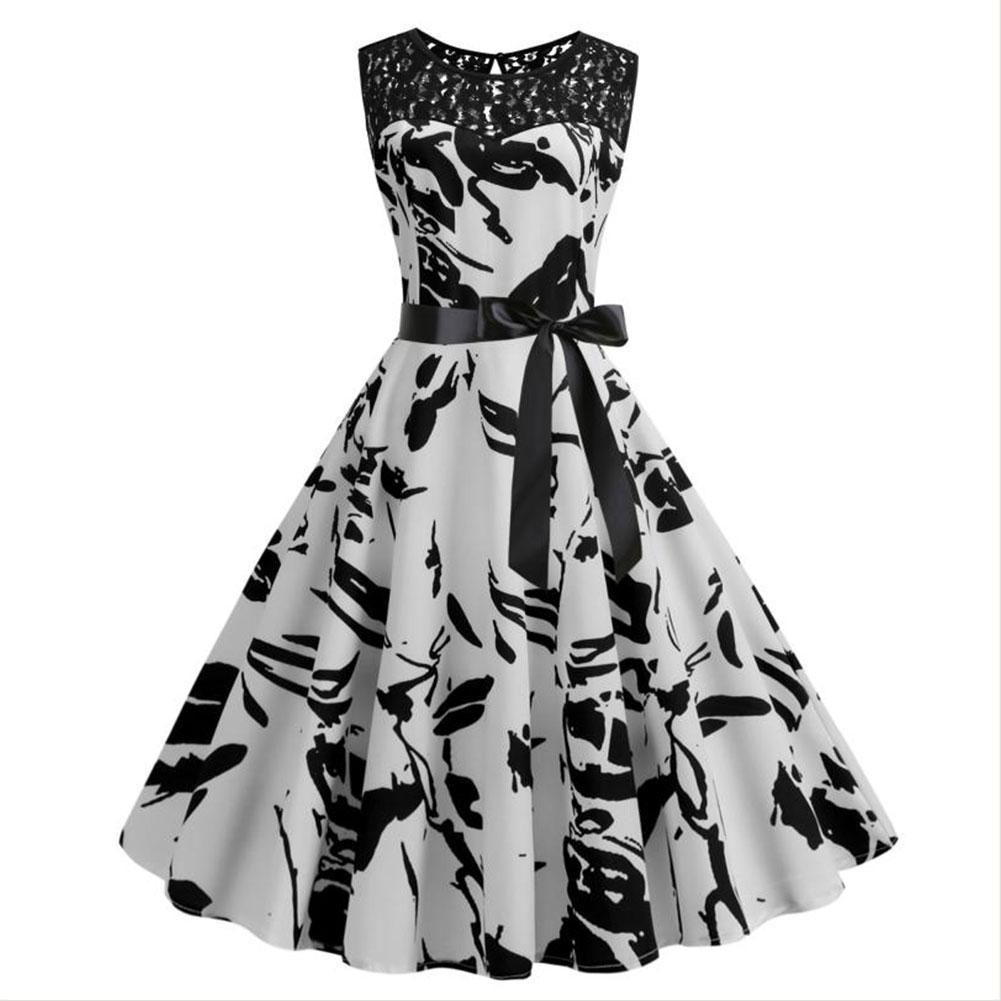 Women 1950s Vintage Boatneck Sleeveless Vintage Tea Dress with Belt