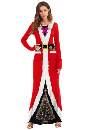 Women Christmas Mrs. Santa Claus Sweetie Costume Cosplay Long Fancy Dress