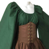 Women Medieval Costume Woodland Wood Elf Fairy Fantasy Waist Cincher Corset Set Top and Jagged Skirts