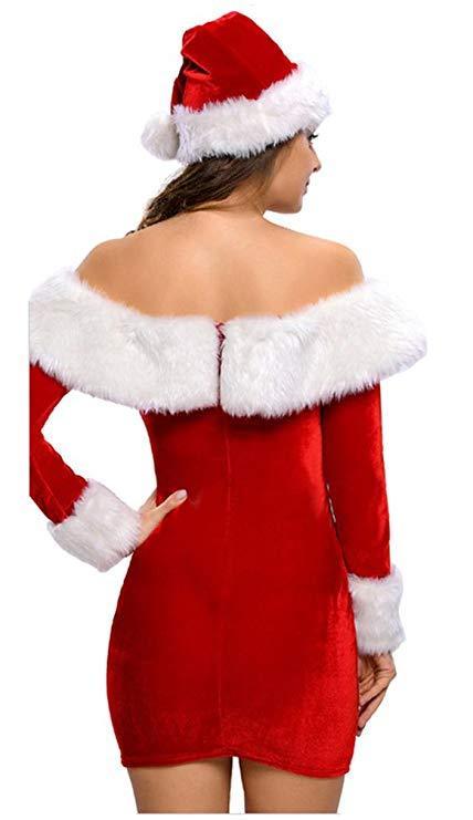 Women Boat Neck Christmas Costume Mrs Santa Costume