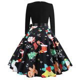 Christmas Vintage Dress, Women Elegant Long Sleeve Print Dresses