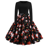 Christmas Vintage Dress, Women Elegant Long Sleeve Print Dresses