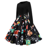 Christmas Vintage Dress, Women Elegant Long Sleeve Print Dresses