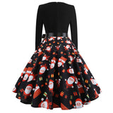 Christmas Vintage Dress, Women Elegant Long Sleeve Print Dresses