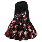 Christmas Vintage Dress, Women Elegant Long Sleeve Print Dresses