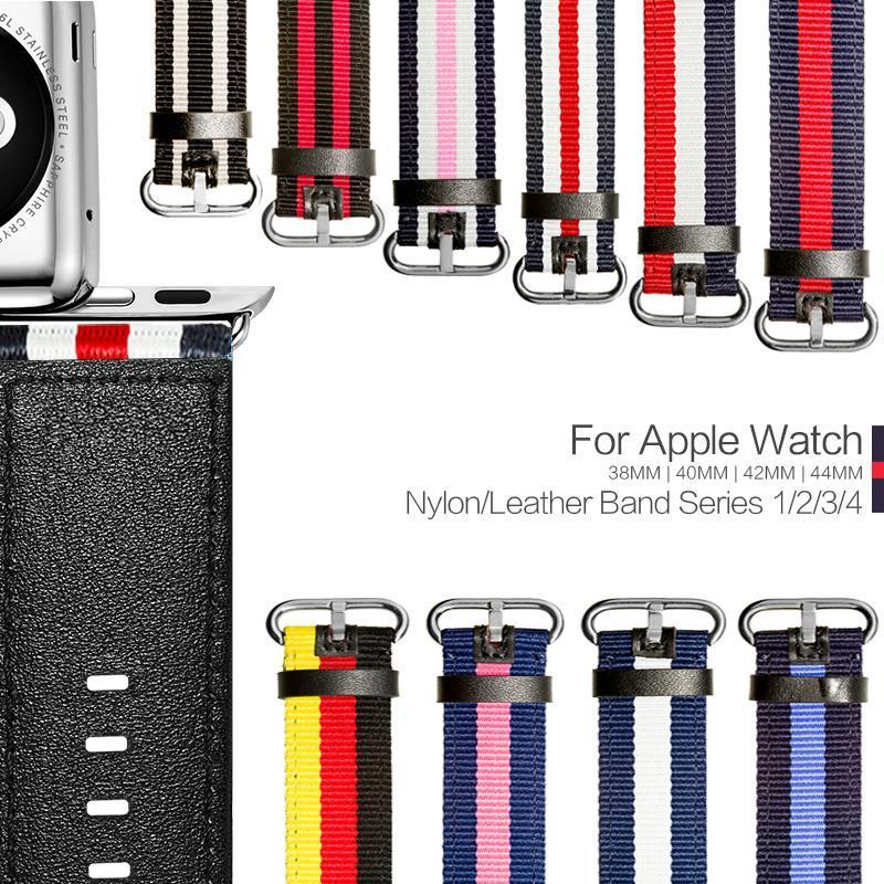 Flag Style Leather & Nylon Bands for Apple Watch - 12 Colors