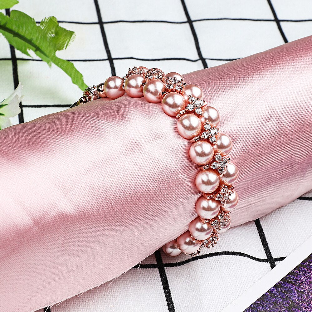 Pink Pearl Bling Correa for Apple Watch Band 38mm 40mm Series 6 5 4 3 Bracelet Women Stretchy Beaded Strap iWatch SE 42mm 44mm